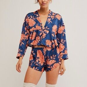 Free People Blue and Orange Floral Pajama Set